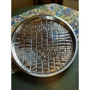14" PALM Restaurant Bar Tray ALLIGATOR SKIN Texture Stainless Steel